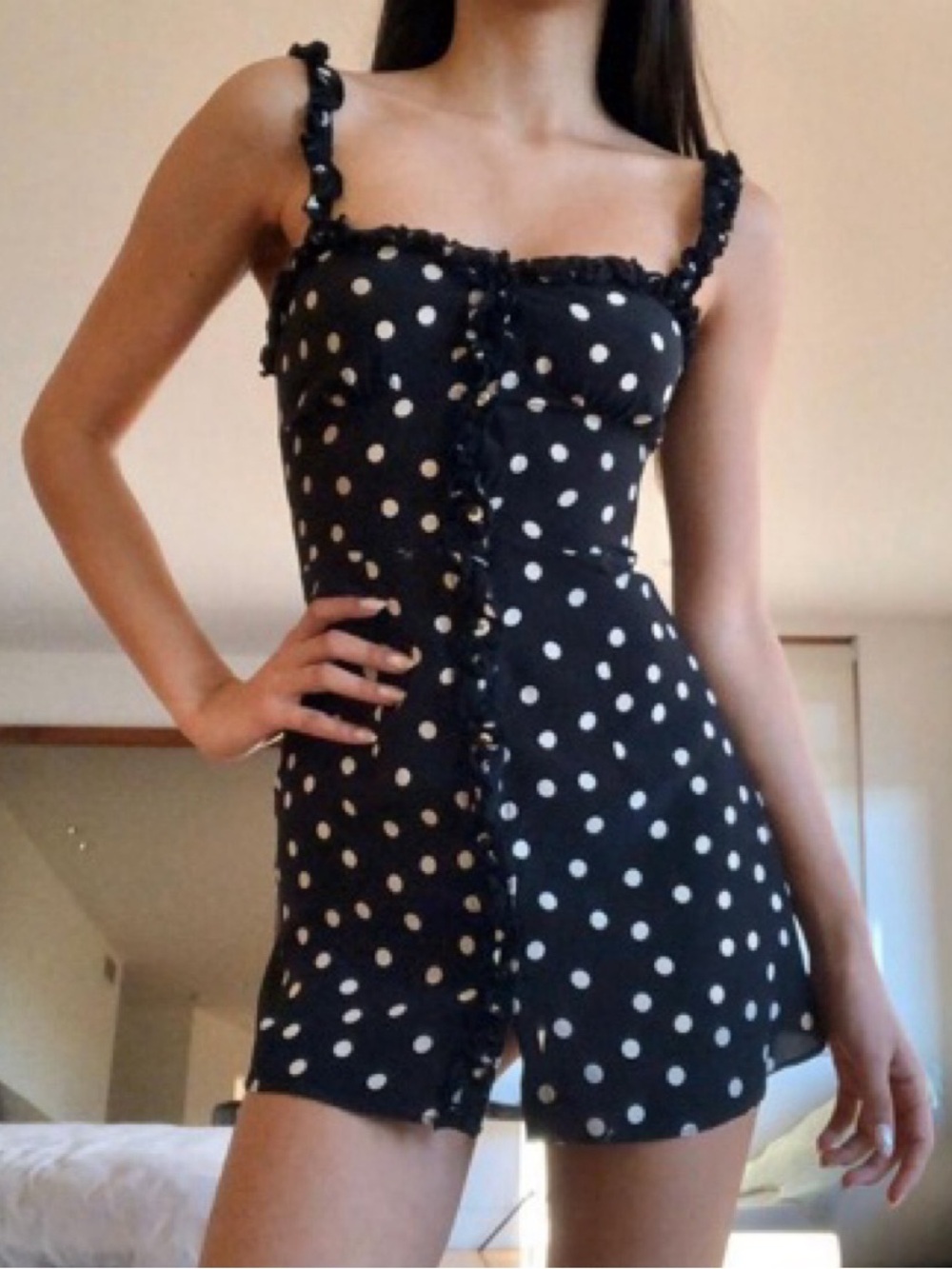 Realisation Par Julia Polka Dot Mini Dress in Black & White Polka Dot